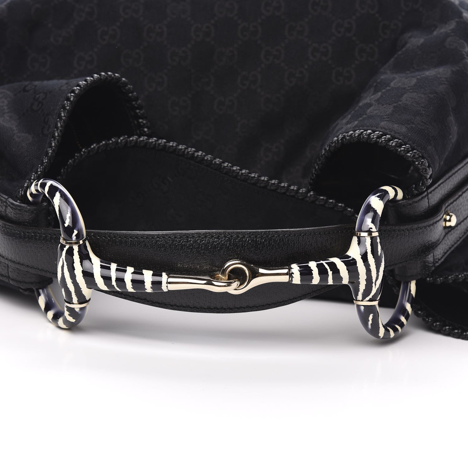 Gucci Monogram Large Zebra Horsebit Chain Hobo Black 11 of 11