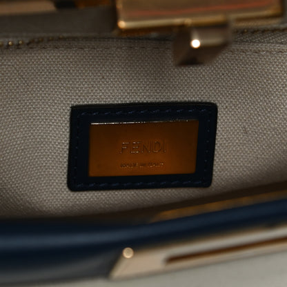 Fendi Canvas Crocodile Embossed Medium Peekaboo Iconic Satchel White Navy Red 6 of 13