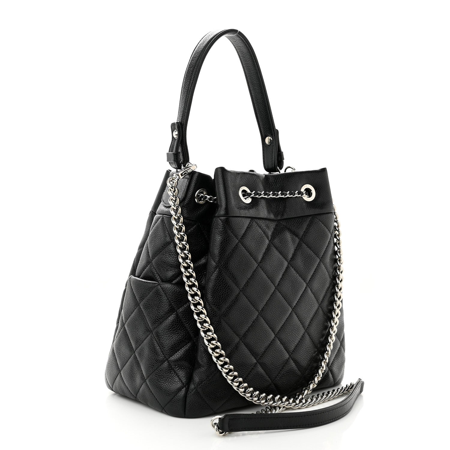 Chanel Caviar Quilted Small Chain Bucket Bag Black 2 of 9