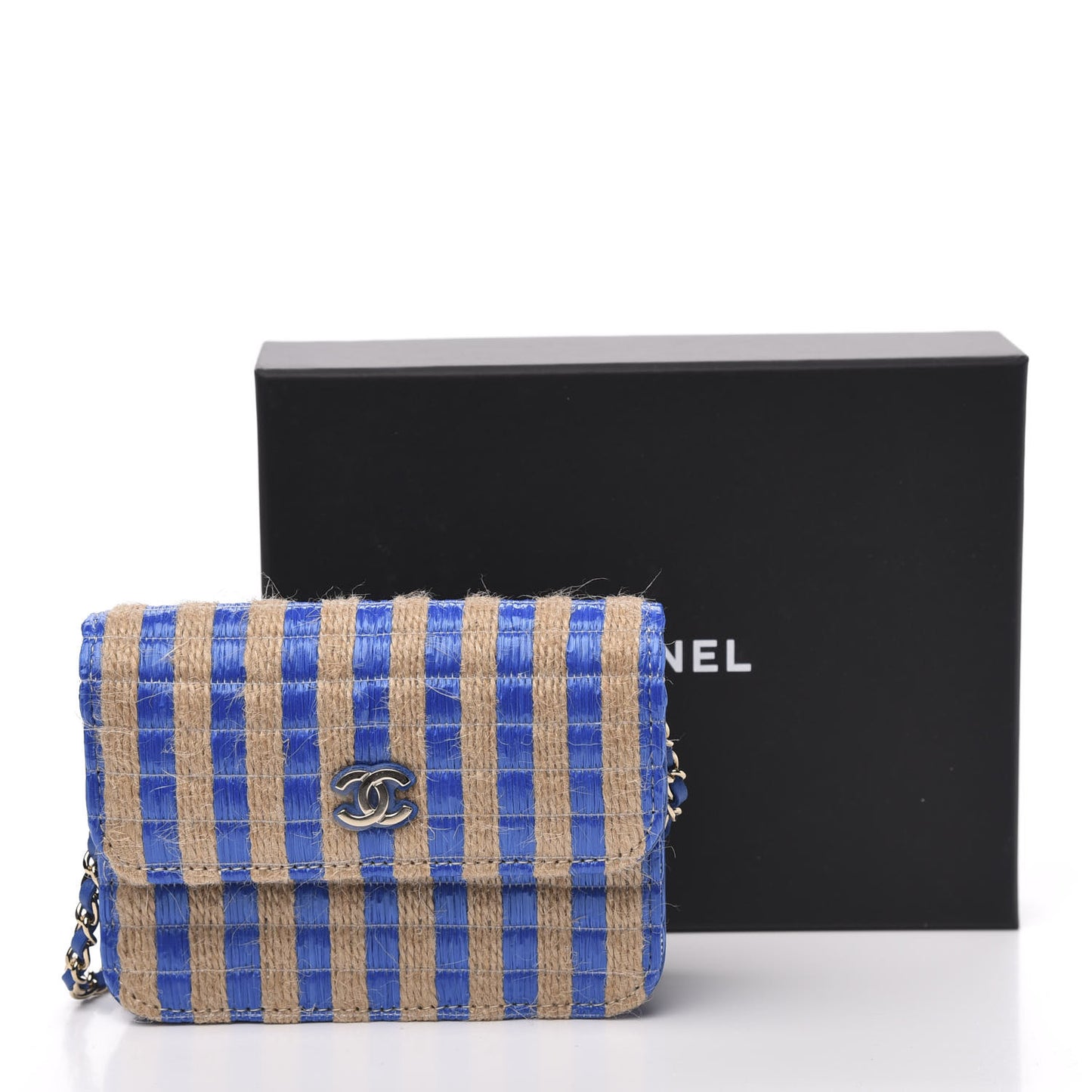 Raffia Jute Striped Belt Bag Blue Beige