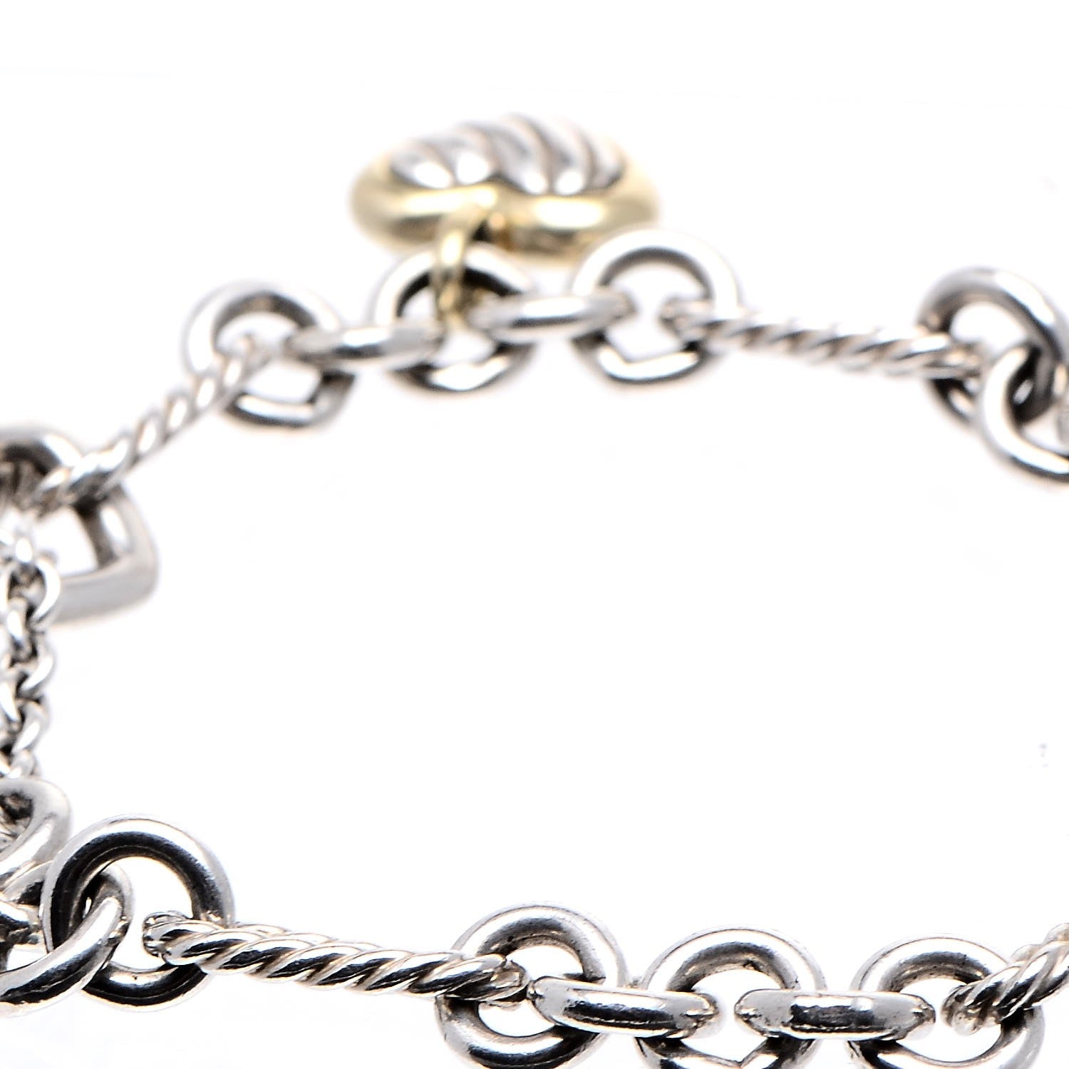David Yurman Sterling Silver 18K Yellow Gold Cable Heart Charm Bracelet 3 of 5