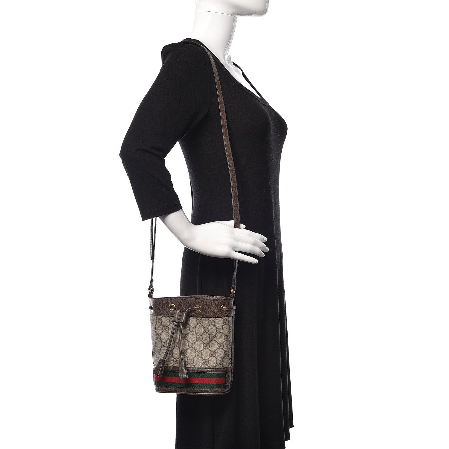 Gucci GG Supreme Monogram Web Mini Ophidia Bucket Bag Brown 2 of 10