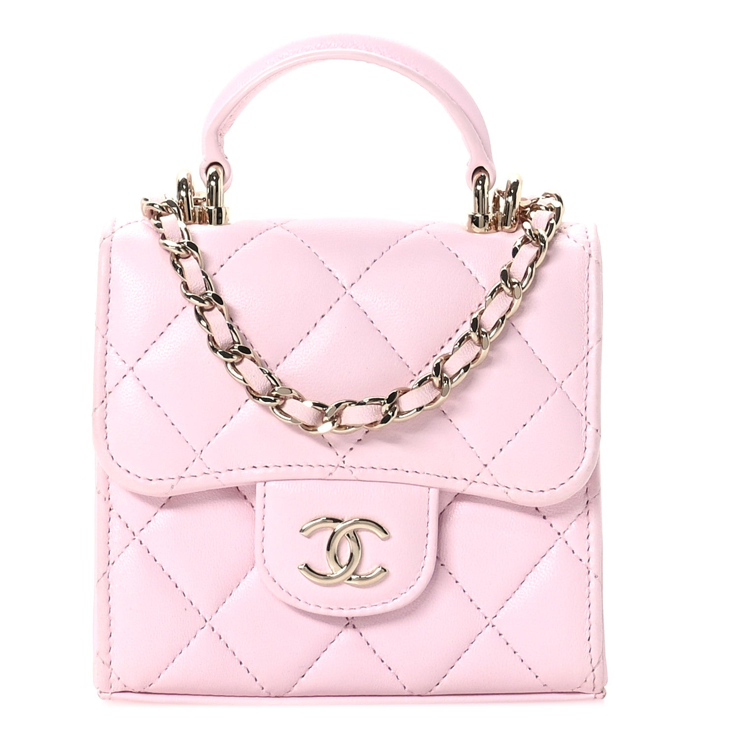 Chanel Lambskin Quilted Top Handle Clutch With Chain Light Pink 1 of 12