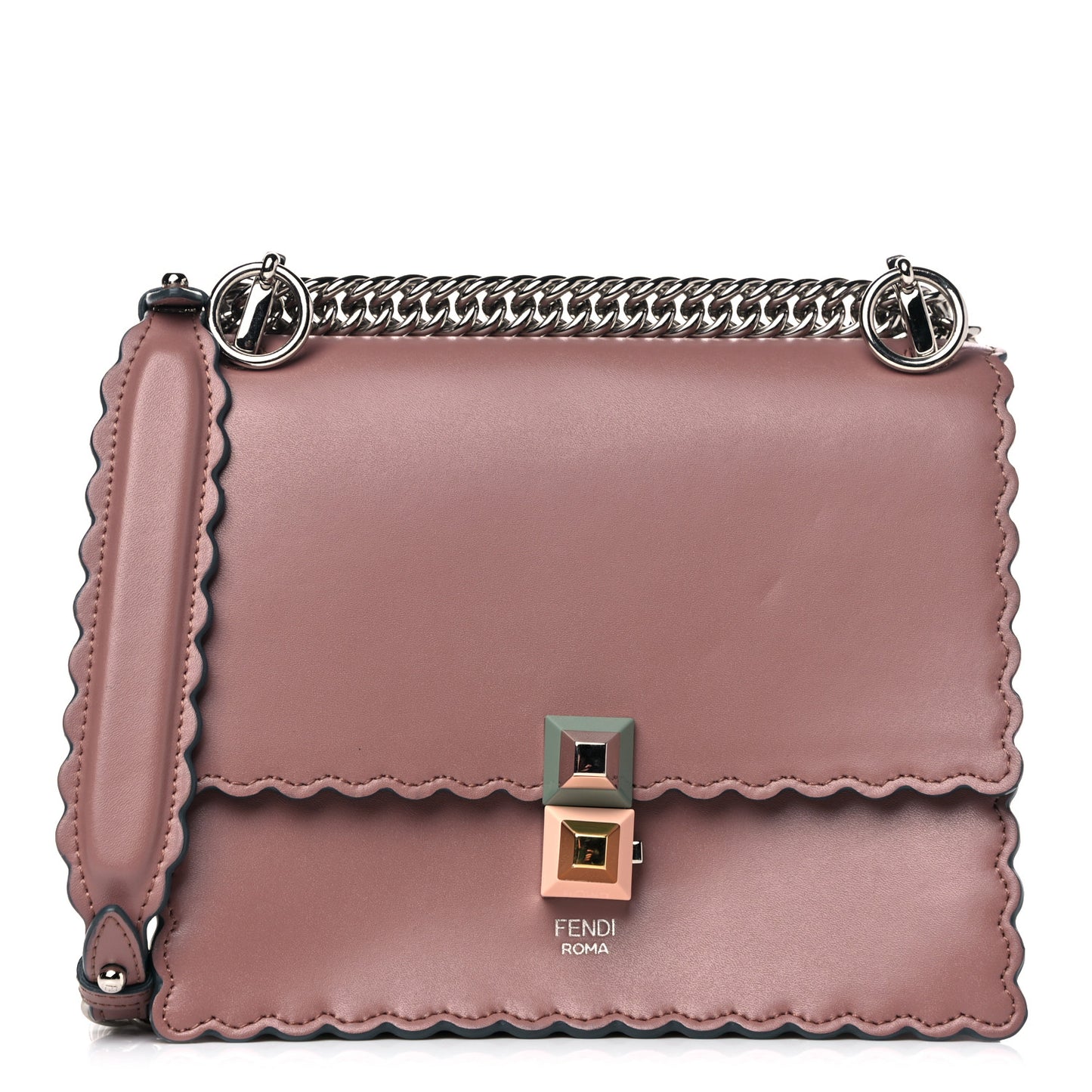 Vitello Liberty Scalloped Studded Small Kan I Shoulder Bag English Rose