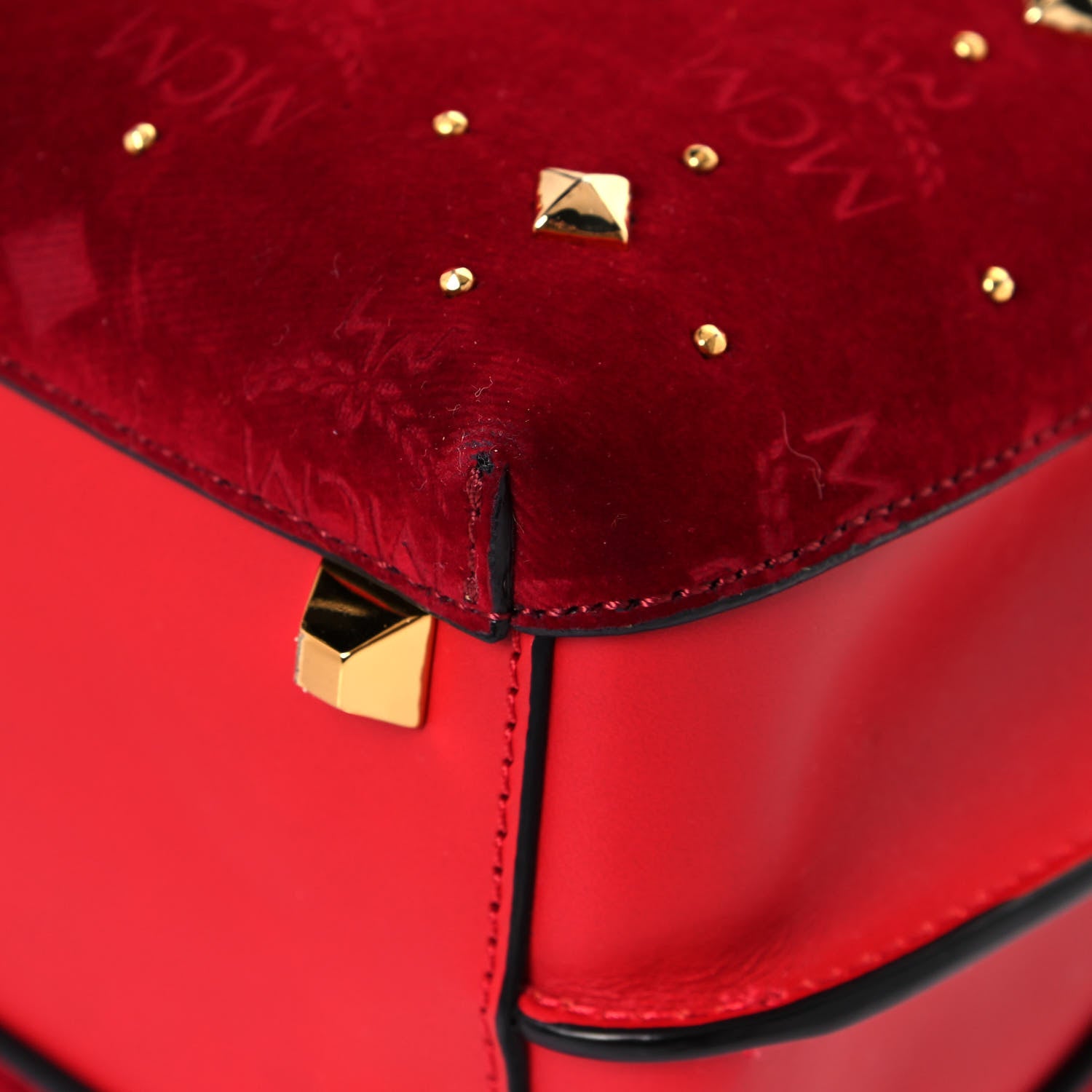 MCM Velvet Studded Mini Insignia Milla Tote Ruby Red 11 of 12