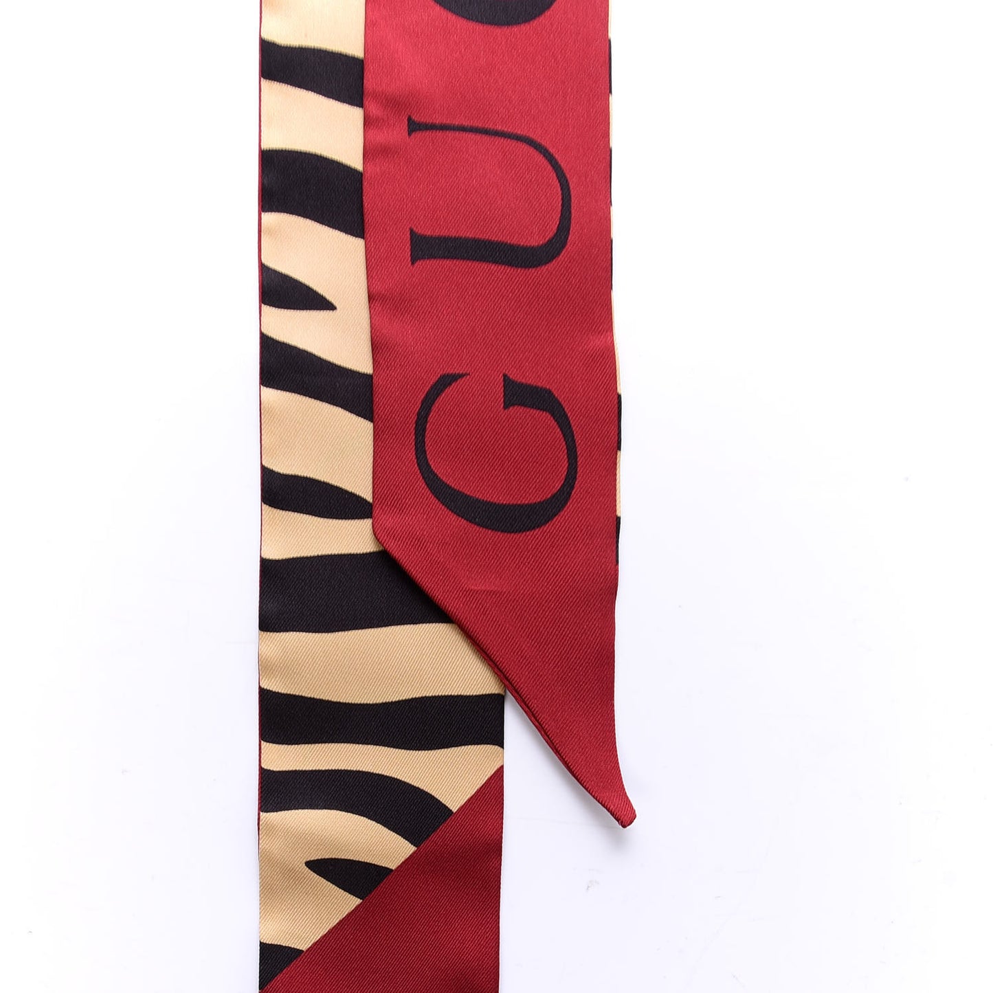 Silk Twill Tiger Print Logo Neck Bow Scarf Yellow Red