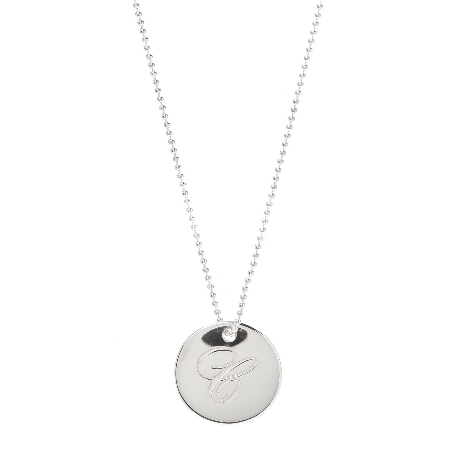 Sterling Silver Letter C Disc Pendant Necklace