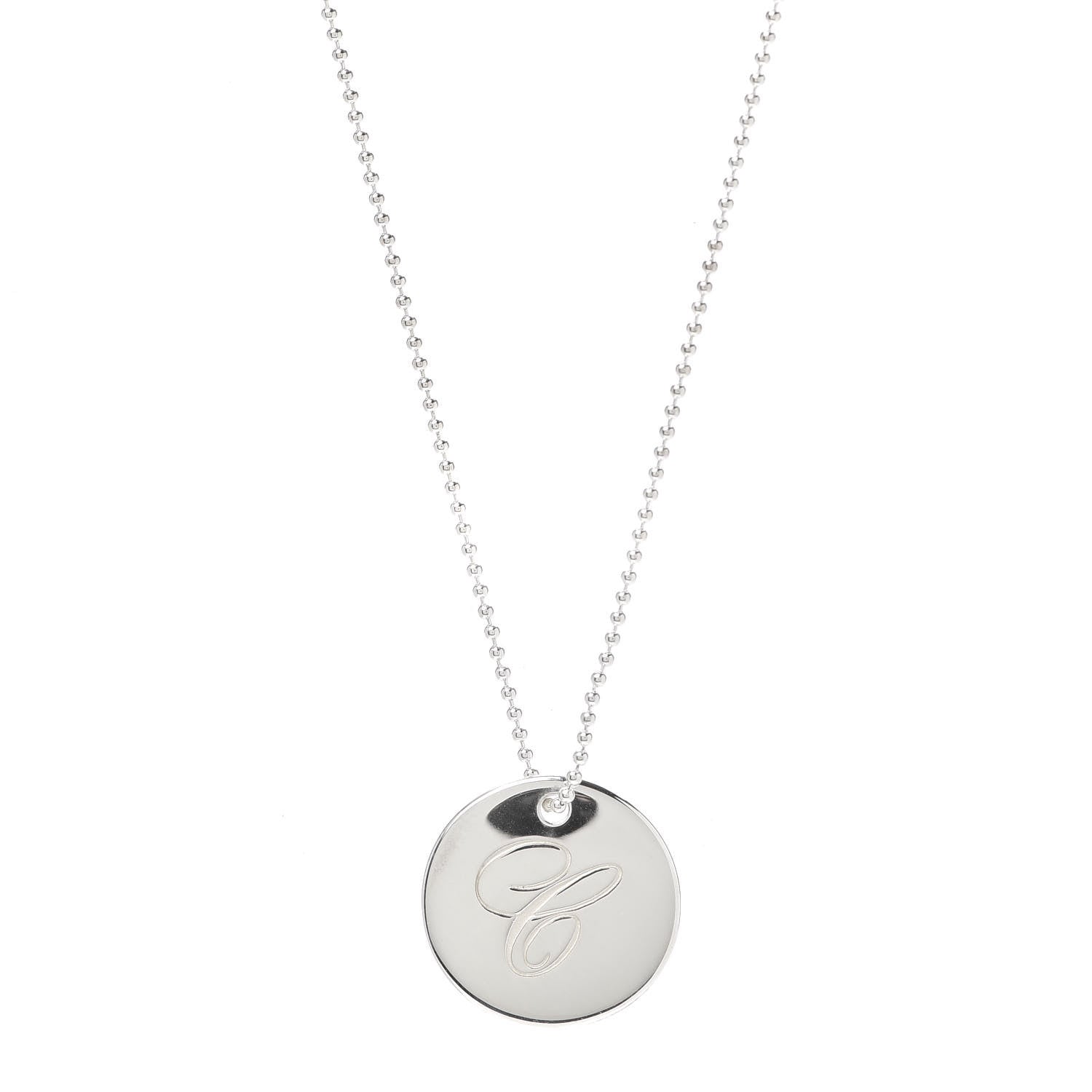 Tiffany Sterling Silver Letter C Disc Pendant Necklace 1 of 5