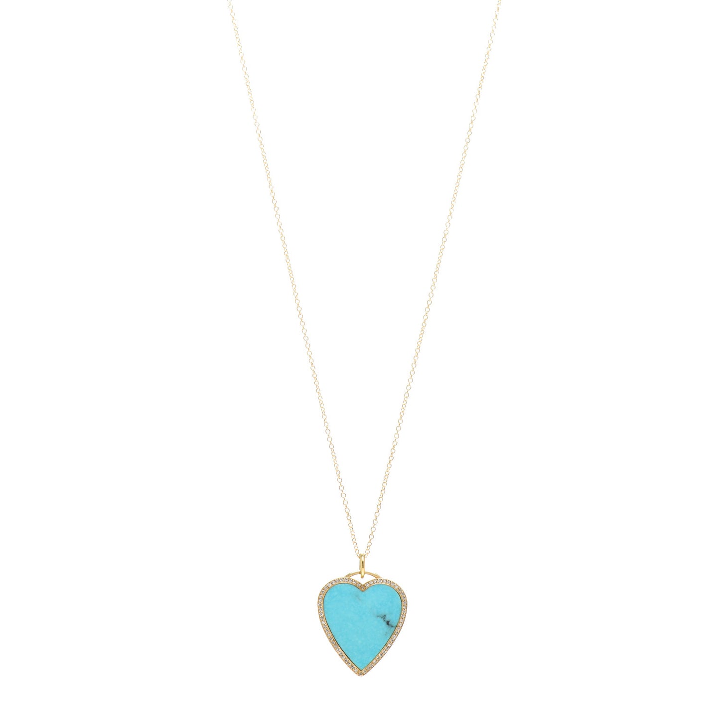 18K Yellow Gold Diamond Turquoise Heart Pendant Necklace