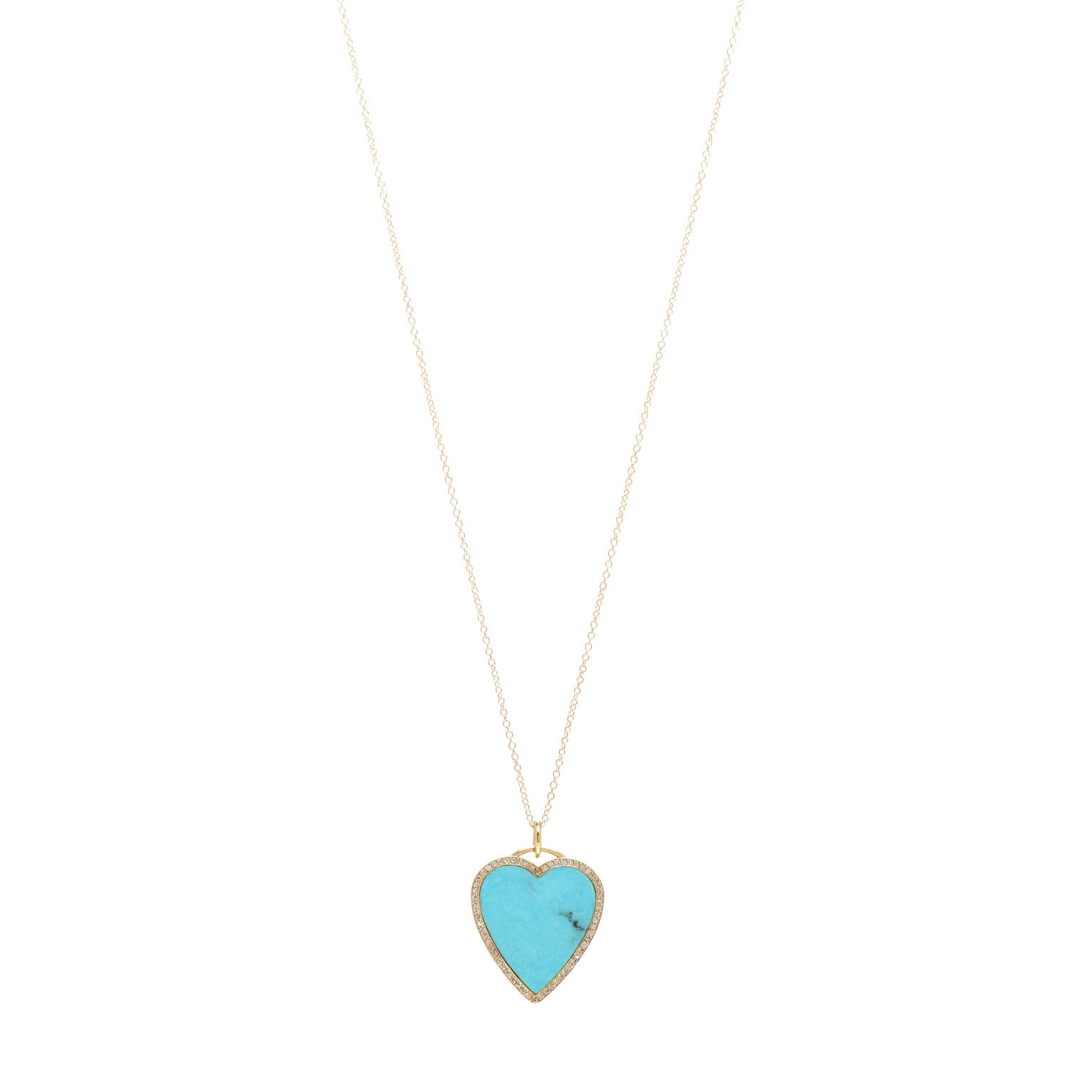 Jennifer Meyer 18K Yellow Gold Diamond Turquoise Heart Pendant Necklace 1 of 4