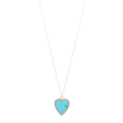 Jennifer Meyer 18K Yellow Gold Diamond Turquoise Heart Pendant Necklace 1 of 4