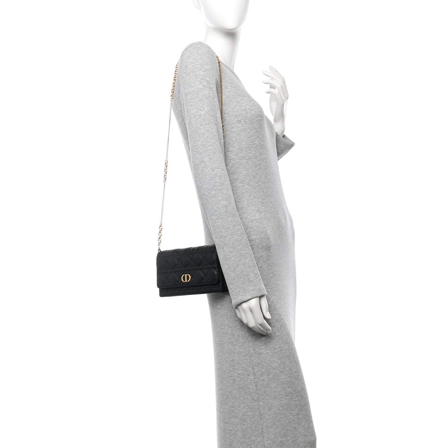 Supple Calfskin Caro Pouch with Chain Black