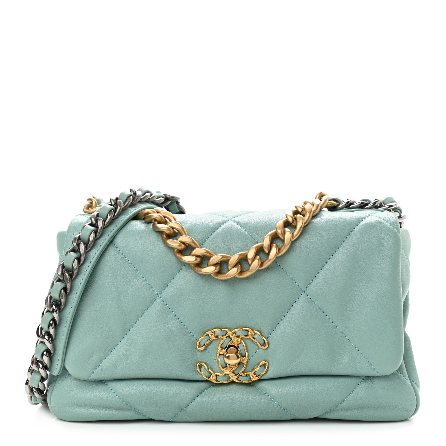 Chanel Goatskin Quilted Medium Chanel 19 Flap Light Blue 1 of 10