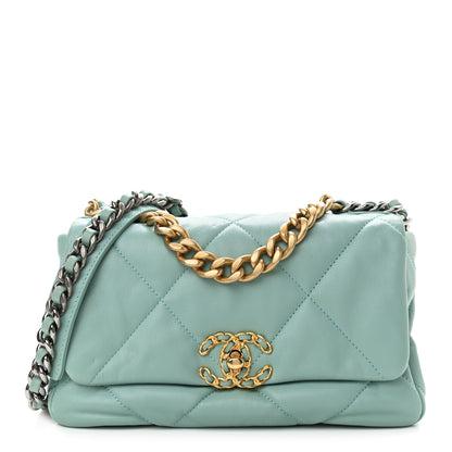 Chanel Goatskin Quilted Medium Chanel 19 Flap Light Blue 1 of 10