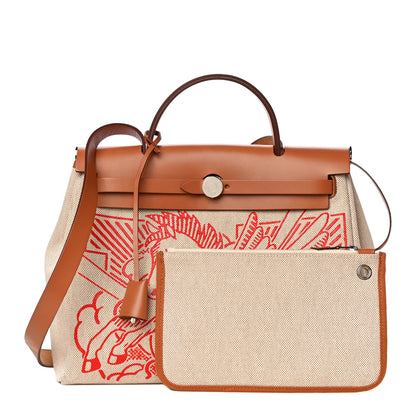 Hermes Vache Hunter Toile Pegase Pop Herbag Zip Retourne 31 PM Capucine Ecru 1 of 23