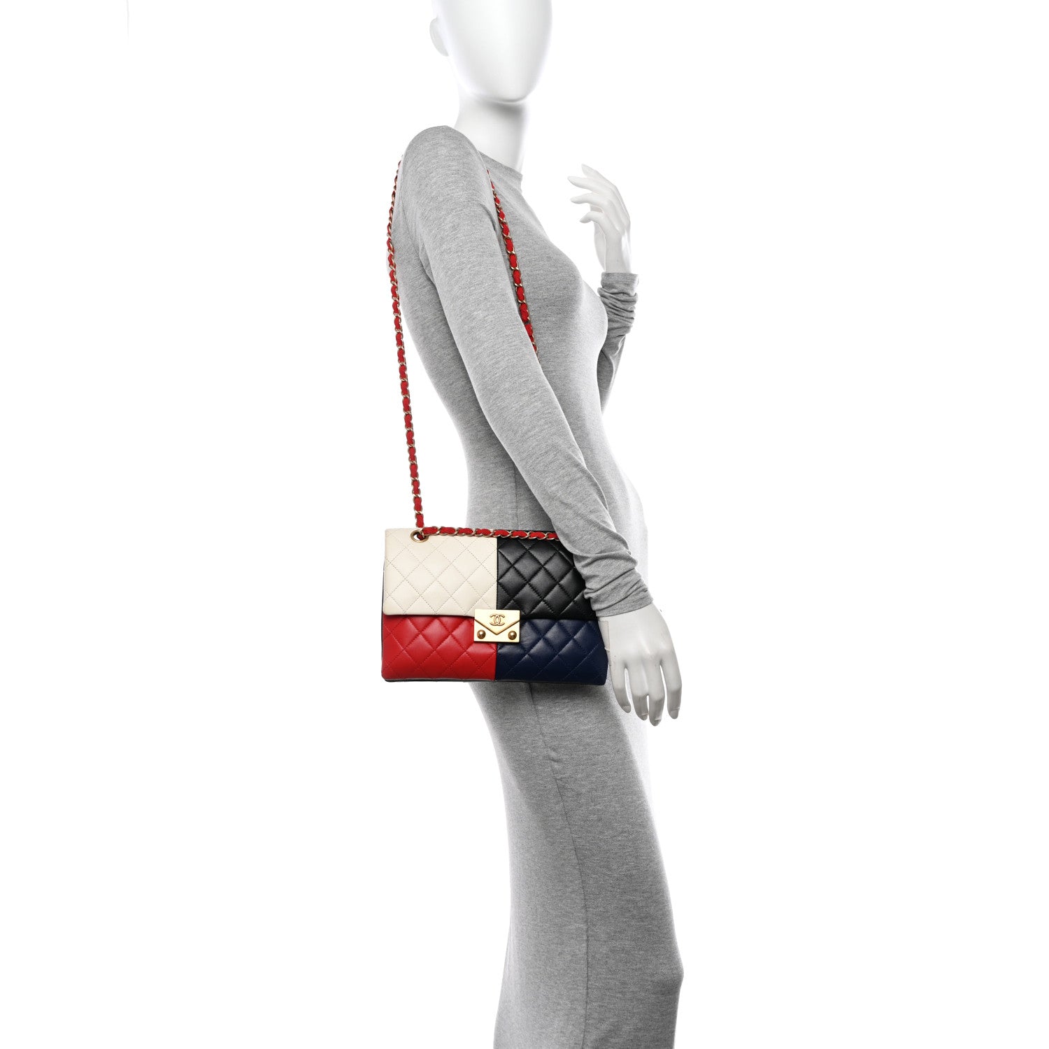 Chanel Lambskin Quilted Colorblock Pagoda Flap Black White Red Navy 2 of 15