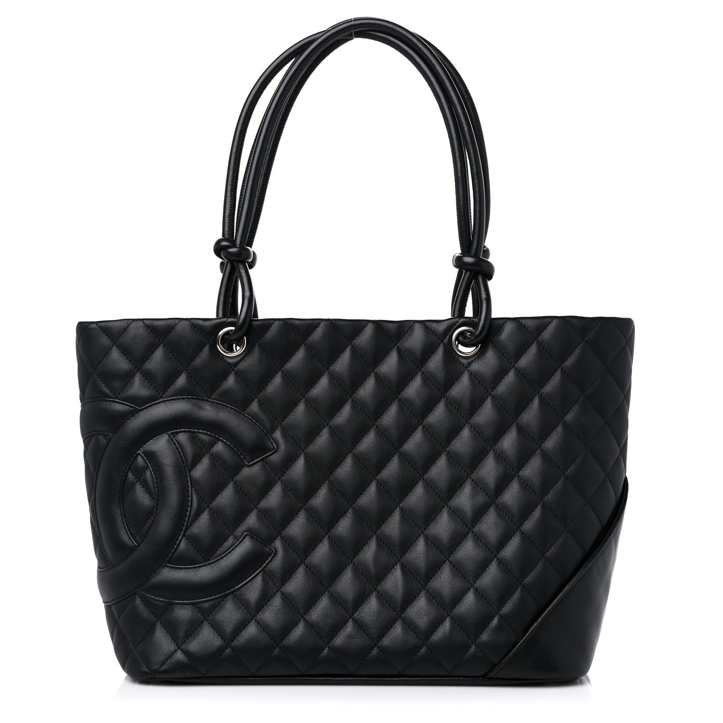Calfskin Quilted Large Cambon Tote Black