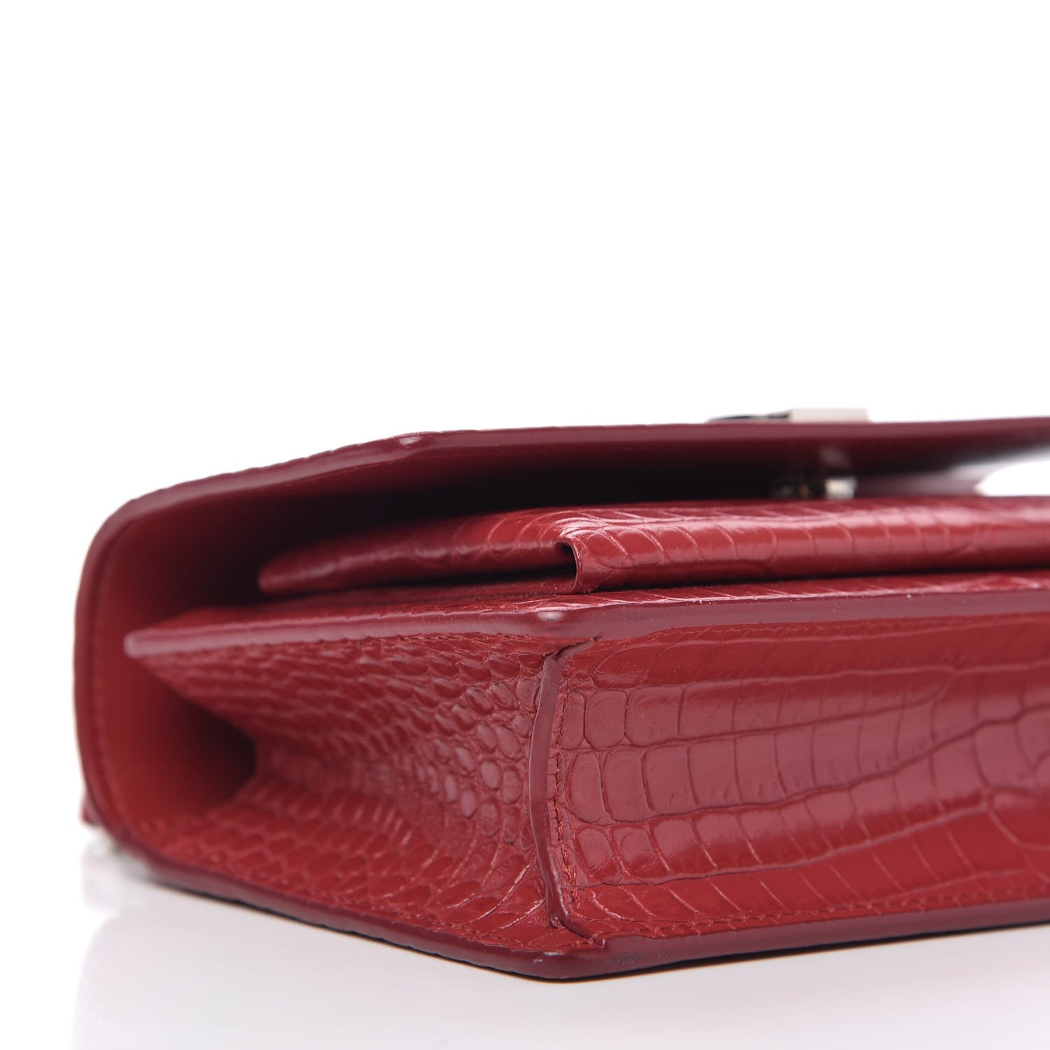 Saint Laurent Calfskin Crocodile Embossed Monogram Sunset Chain Wallet New Lipstick Red 6 of 9