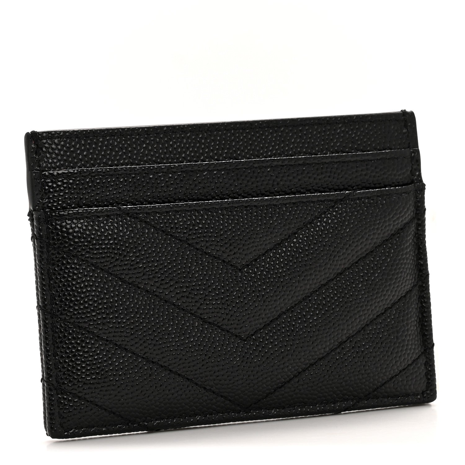 Saint Laurent Grain De Poudre Matelasse Chevron Monogram Credit Card Case Black 3 of 9