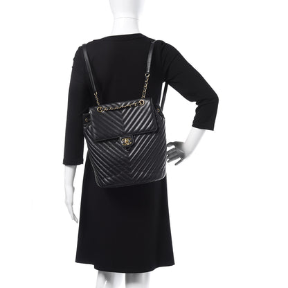 Chanel Calfskin Chevron Quilted Large Urban Spirit Backpack Black 2 of 11