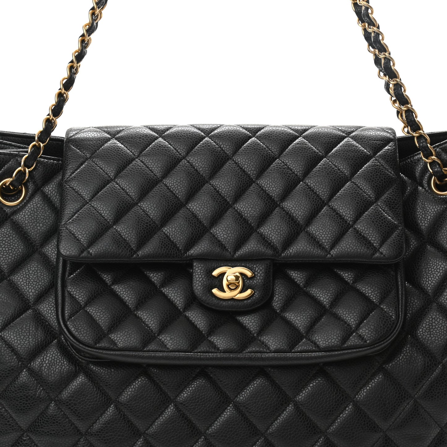 Caviar Quilted Flap Tote Black