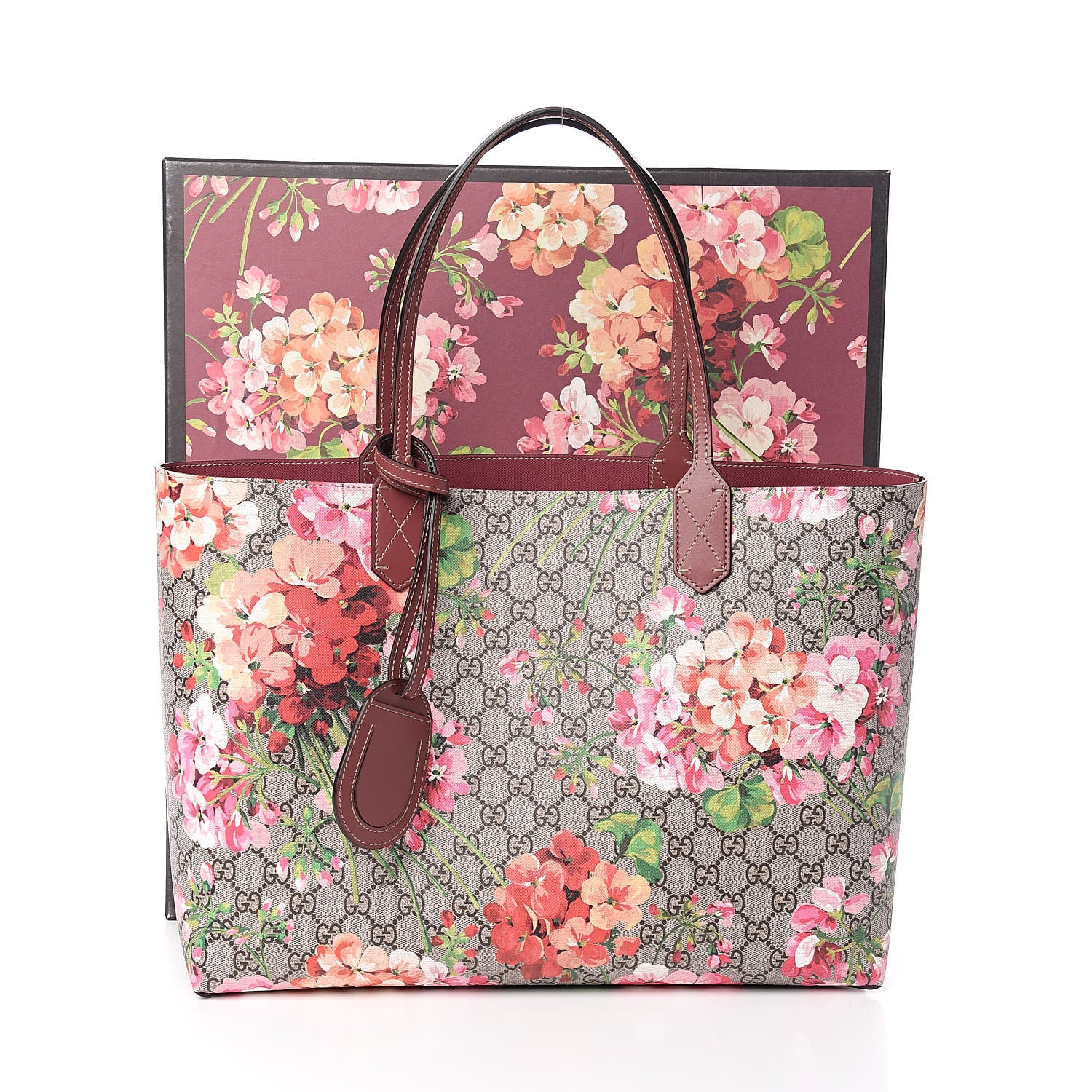 Gucci GG Supreme Monogram Blooms Medium Reversible Tote Beige Multicolor Dry Rose 13 of 13