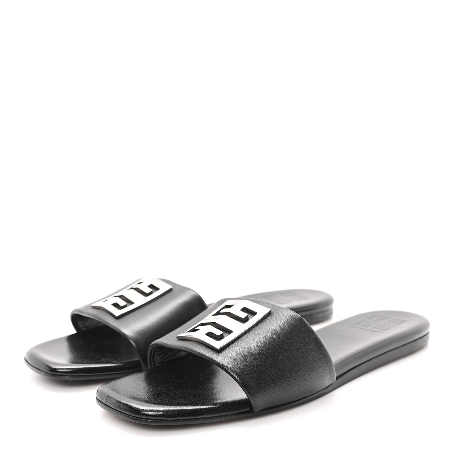Lambskin 4G Plaque Flat Sandals 38 Black