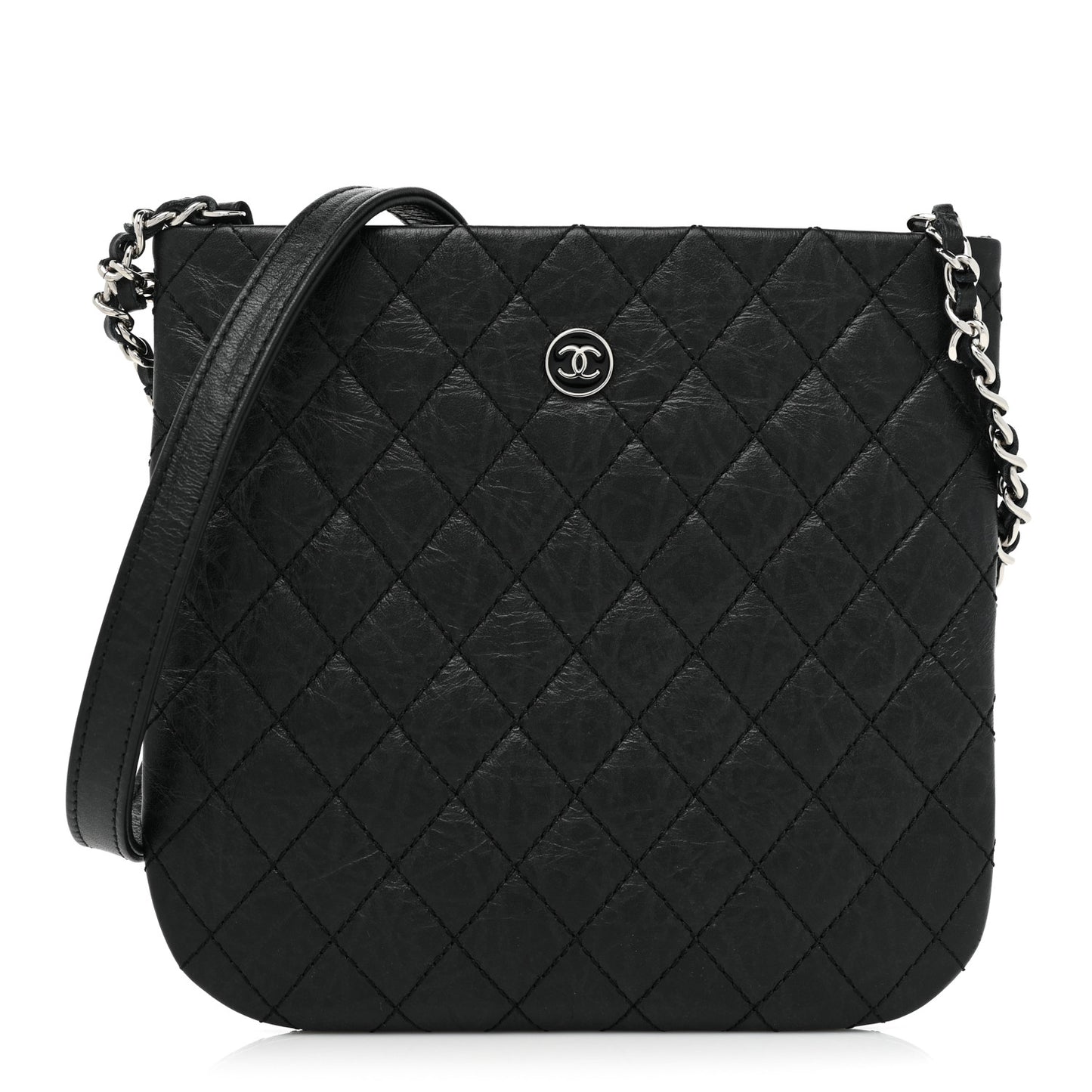 Aged Calfskin Quilted Crossbody Bag Black