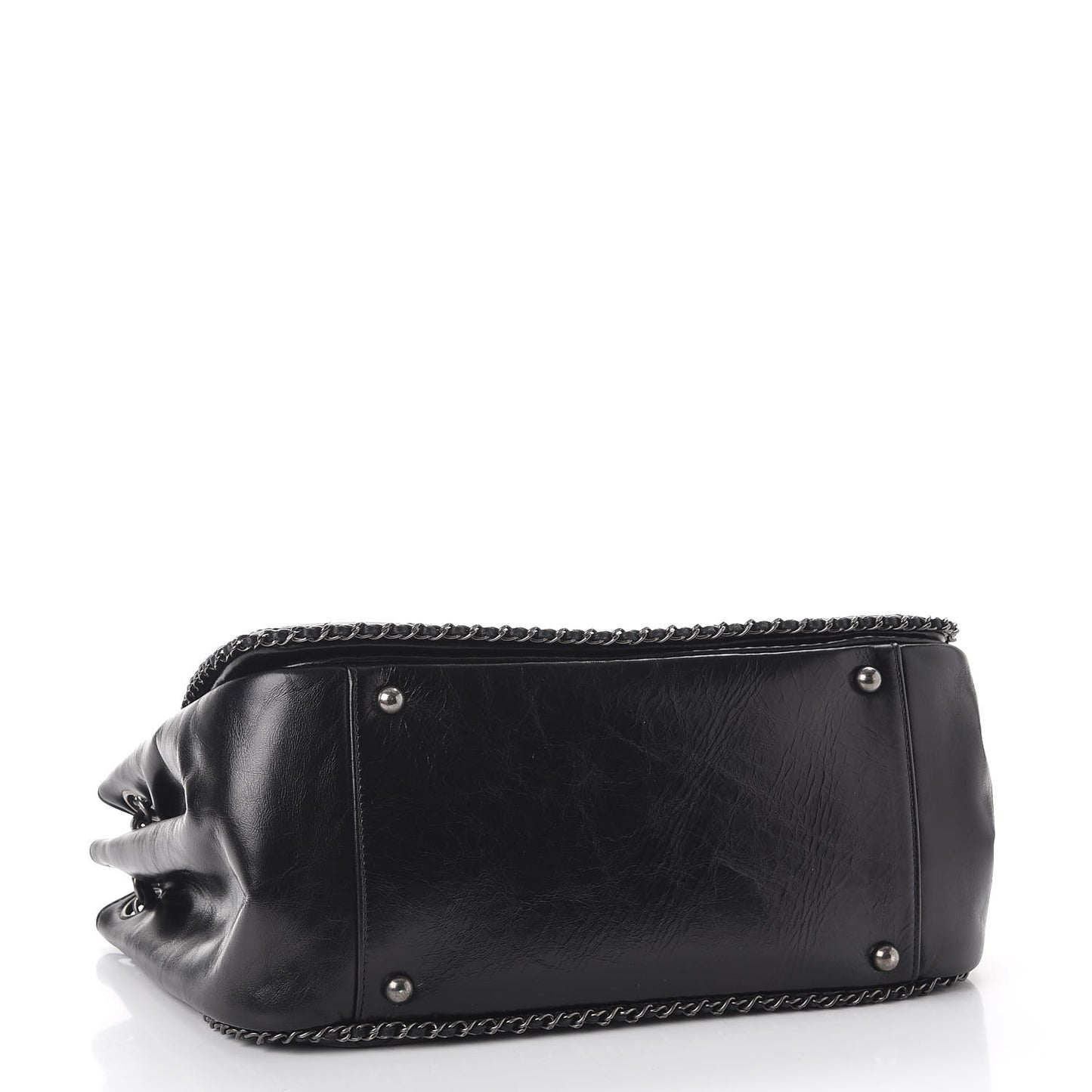 Calfskin Quilted Large CC Enchained Accordion Flap Black