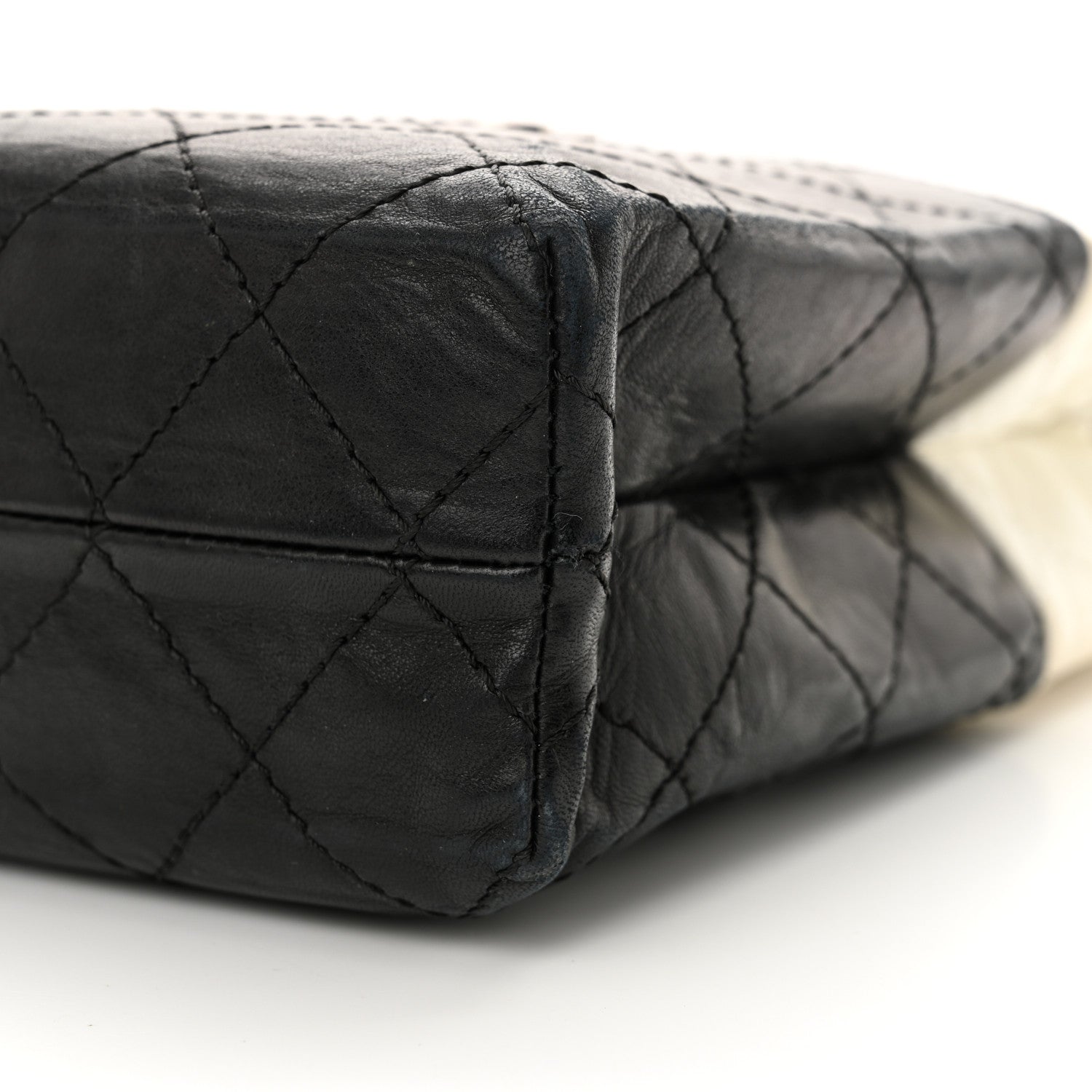 Chanel Lambskin Quilted Bi-Color Drawstring Shoulder Bag Black White 10 of 19