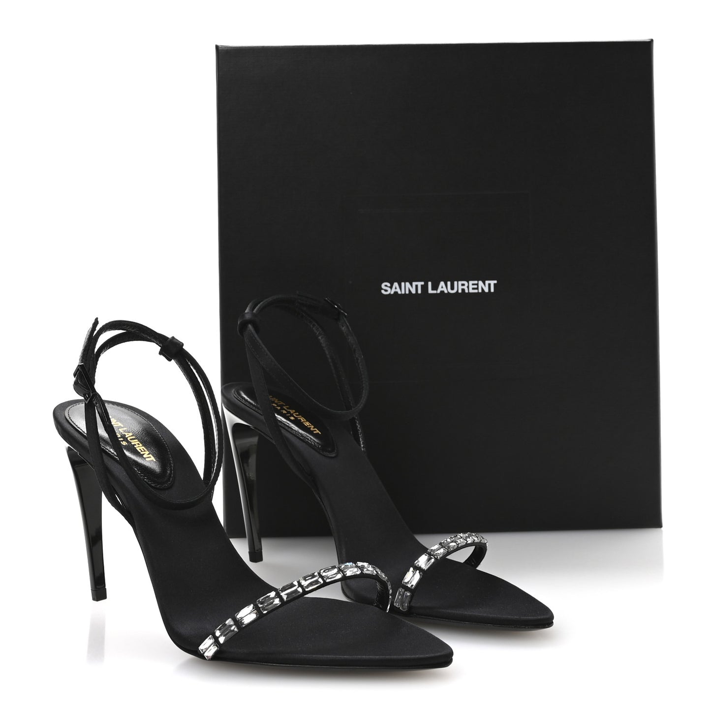 Crepe Satin Crystal New Nuit 90 Ankle Strap Sandals 36.5 Black