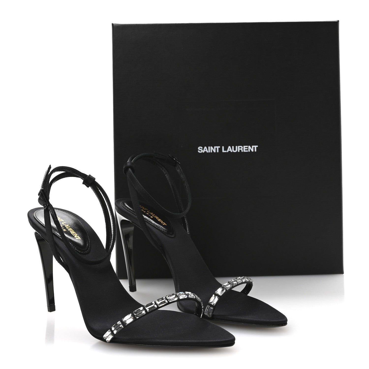 Saint Laurent Crepe Satin Crystal New Nuit 90 Ankle Strap Sandals 36.5 Black 9 of 9