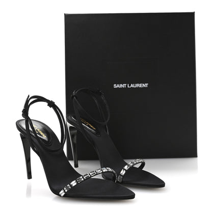 Saint Laurent Crepe Satin Crystal New Nuit 90 Ankle Strap Sandals 36.5 Black 9 of 9