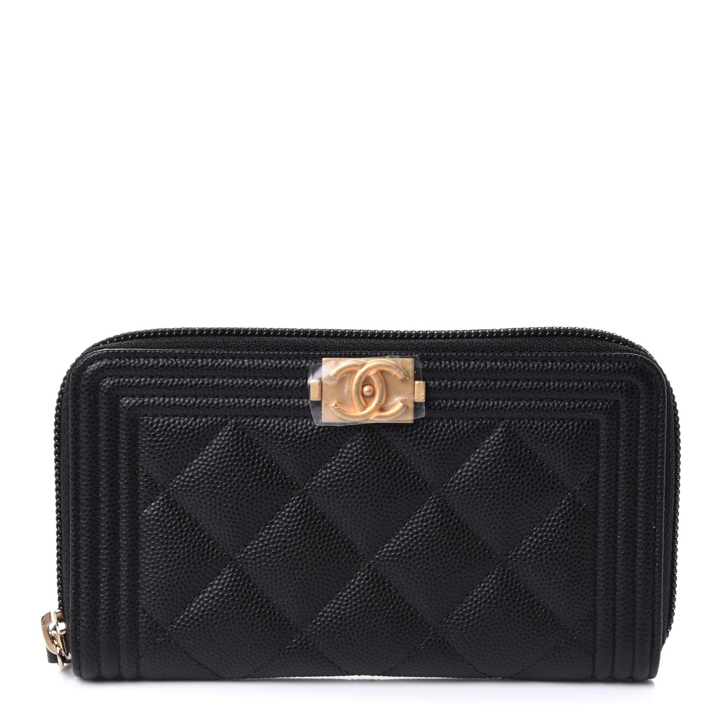 Caviar Quilted Small Boy Zip Around Wallet Black