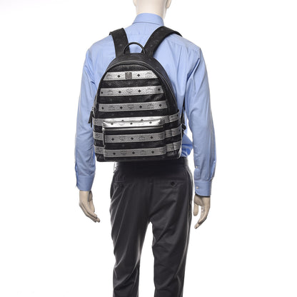 MCM Metallic Visetos Striped Medium Stark Backpack Silver Black 2 of 11