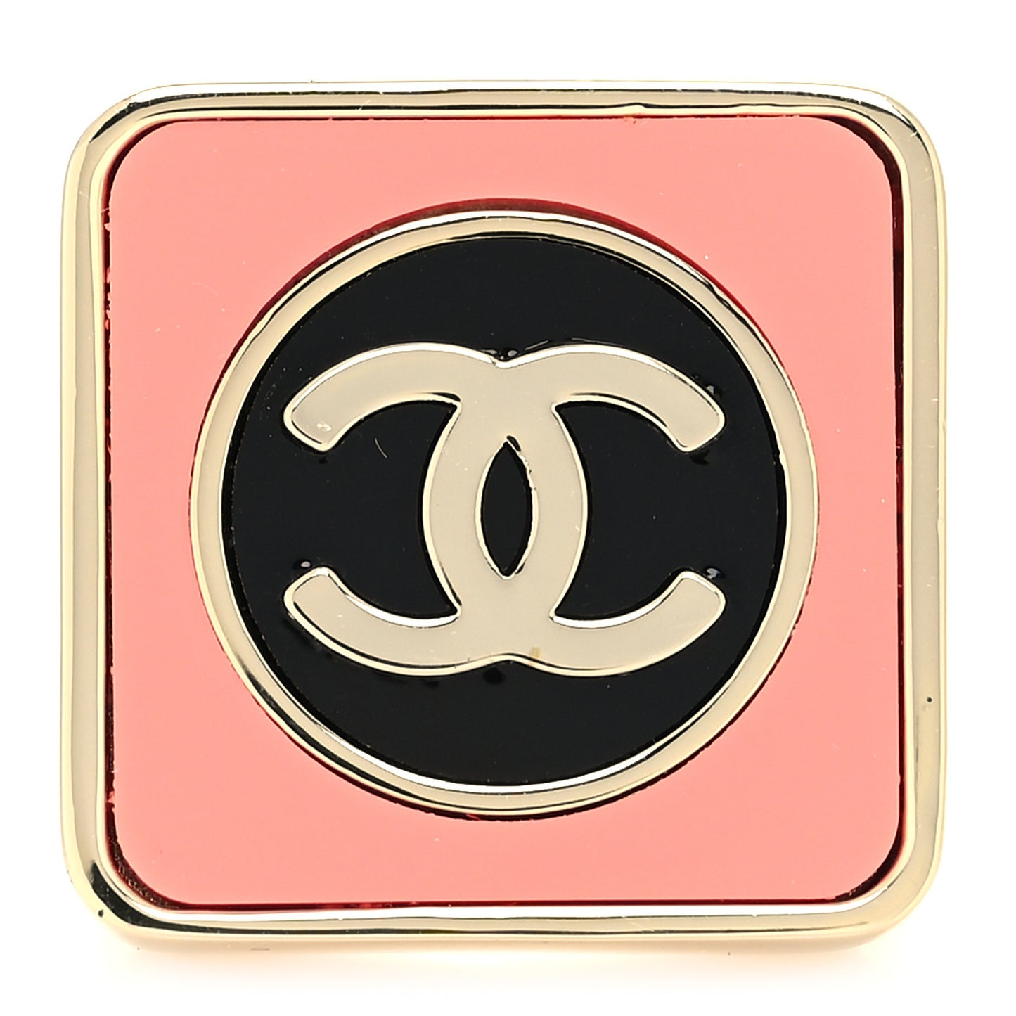 Metal Enamel CC Square Ring 53 6.5 Black Pink Gold