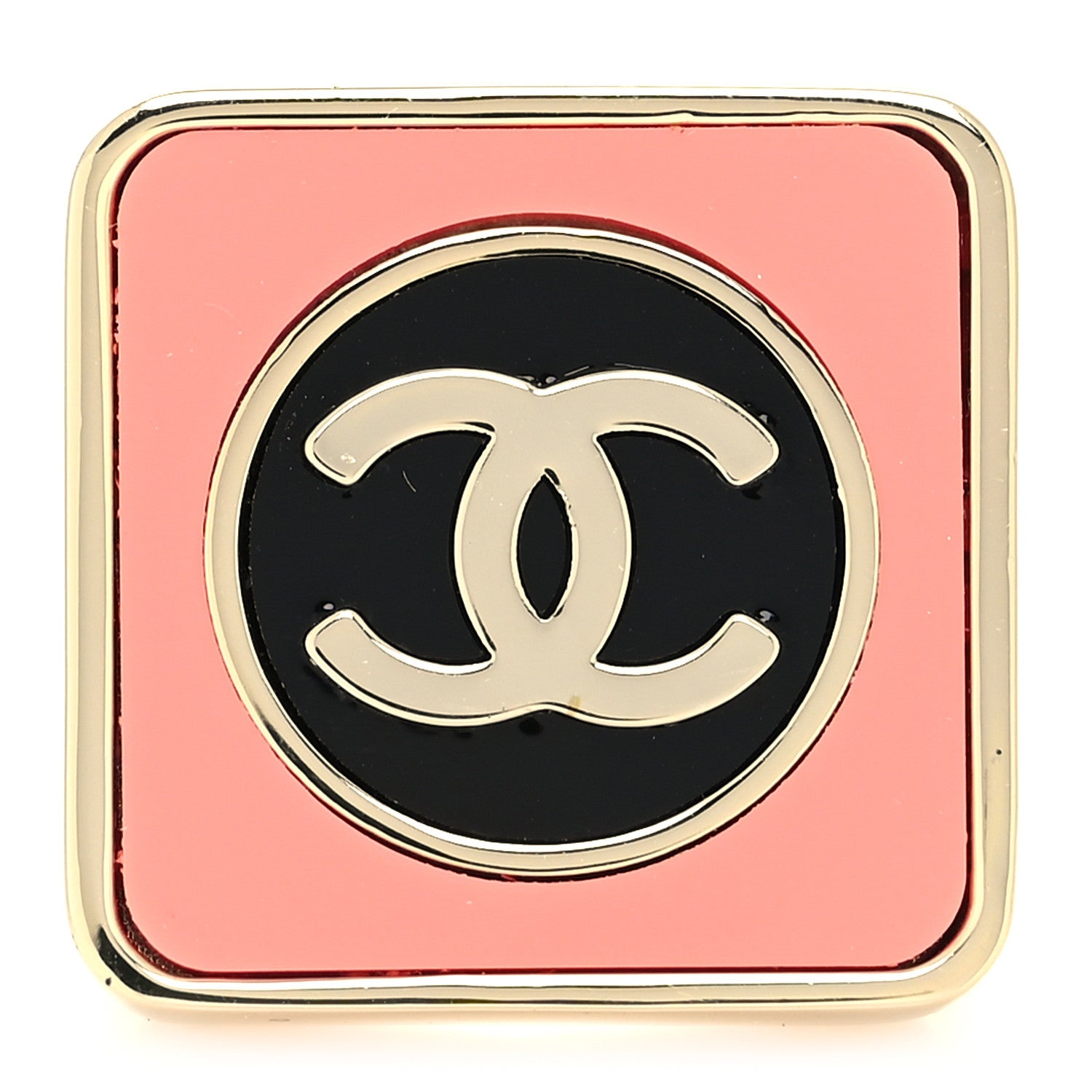 Chanel Metal Enamel CC Square Ring 53 6.5 Black Pink Gold 1 of 4