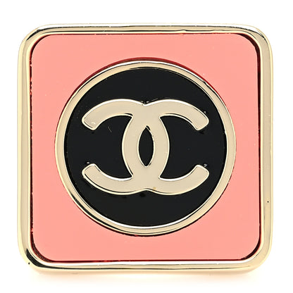 Chanel Metal Enamel CC Square Ring 53 6.5 Black Pink Gold 1 of 4