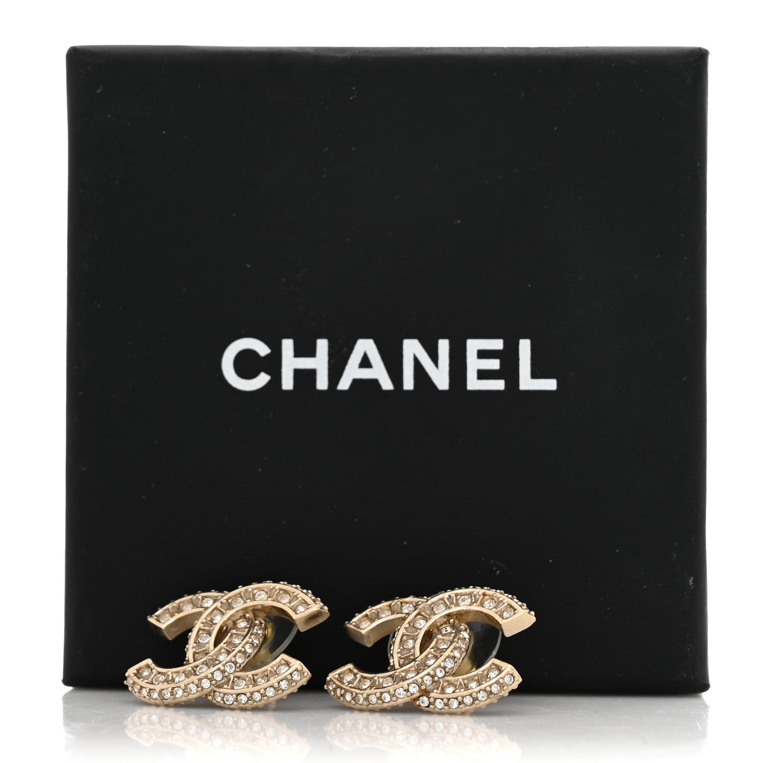 Chanel Crystal Timeless CC Earrings Light Gold 7 of 7