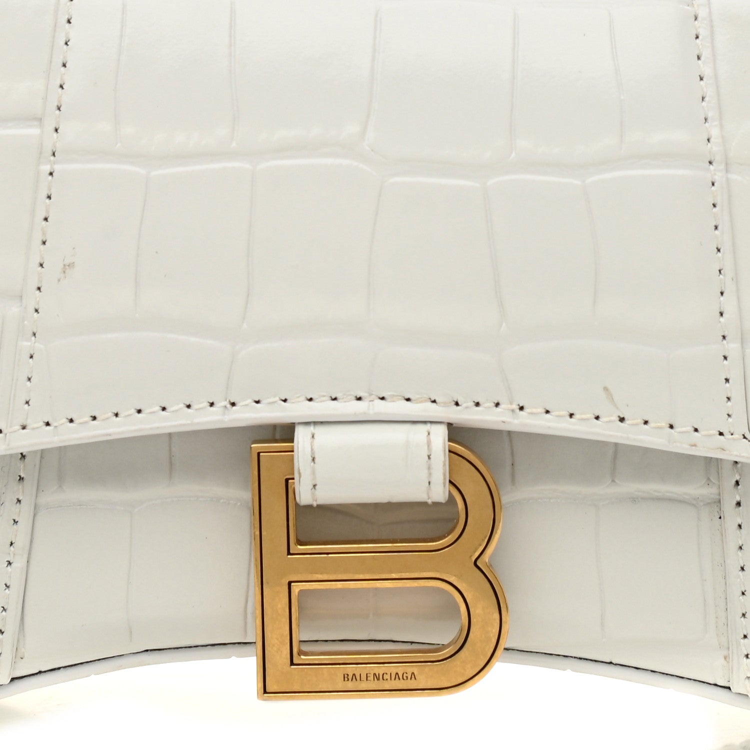 Balenciaga Shiny Calfskin Crocodile Embossed Hourglass Top Handle Bag XS White 8 of 14