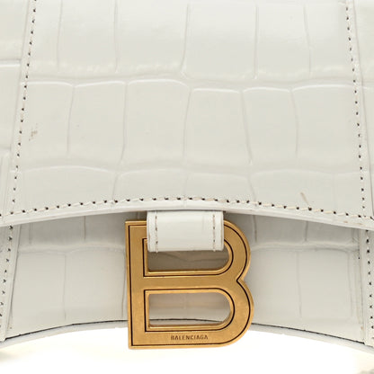 Balenciaga Shiny Calfskin Crocodile Embossed Hourglass Top Handle Bag XS White 8 of 14