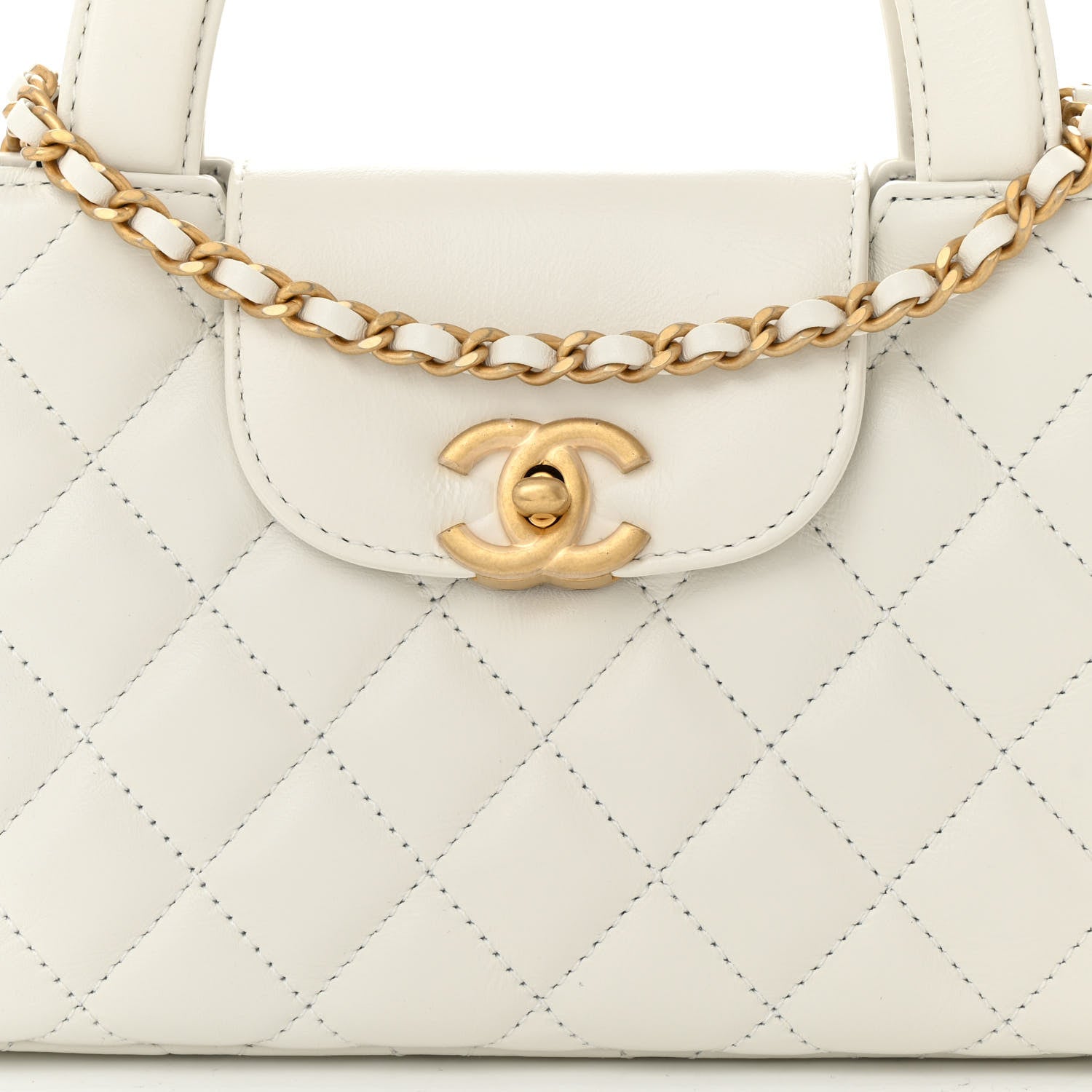 Chanel Shiny Aged Calfskin Quilted Nano Kelly Shopper White 8 of 10