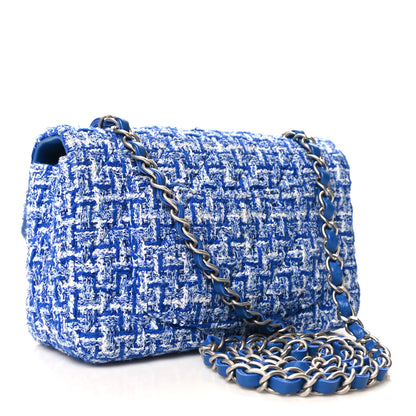Chanel Tweed Quilted Mini Rectangular Flap Blue White 3 of 10