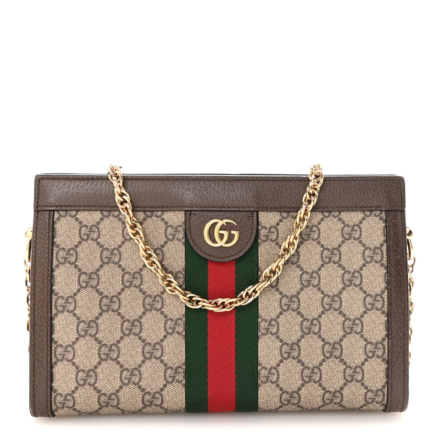 Gucci GG Supreme Monogram Web Small Ophidia Chain Shoulder Bag Brown 1 of 10