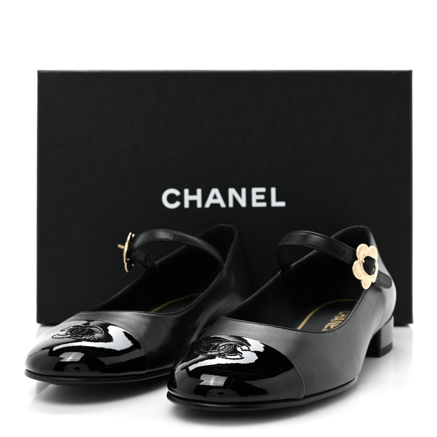 Chanel Lambskin Patent Cap Toe Mary Jane Flats 39.5 Black 9 of 9
