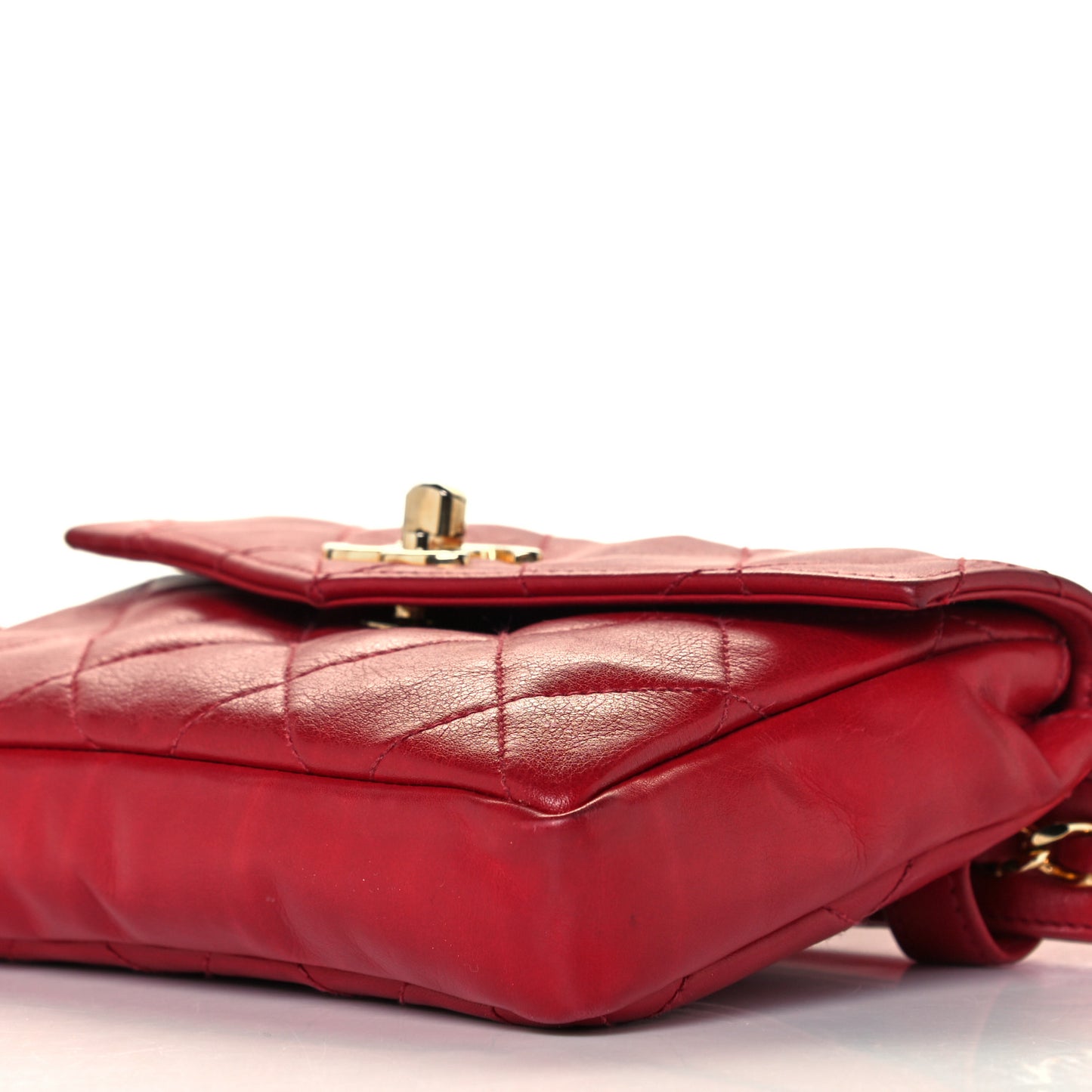 Lambskin Quilted Flap Waist Belt Bag Red