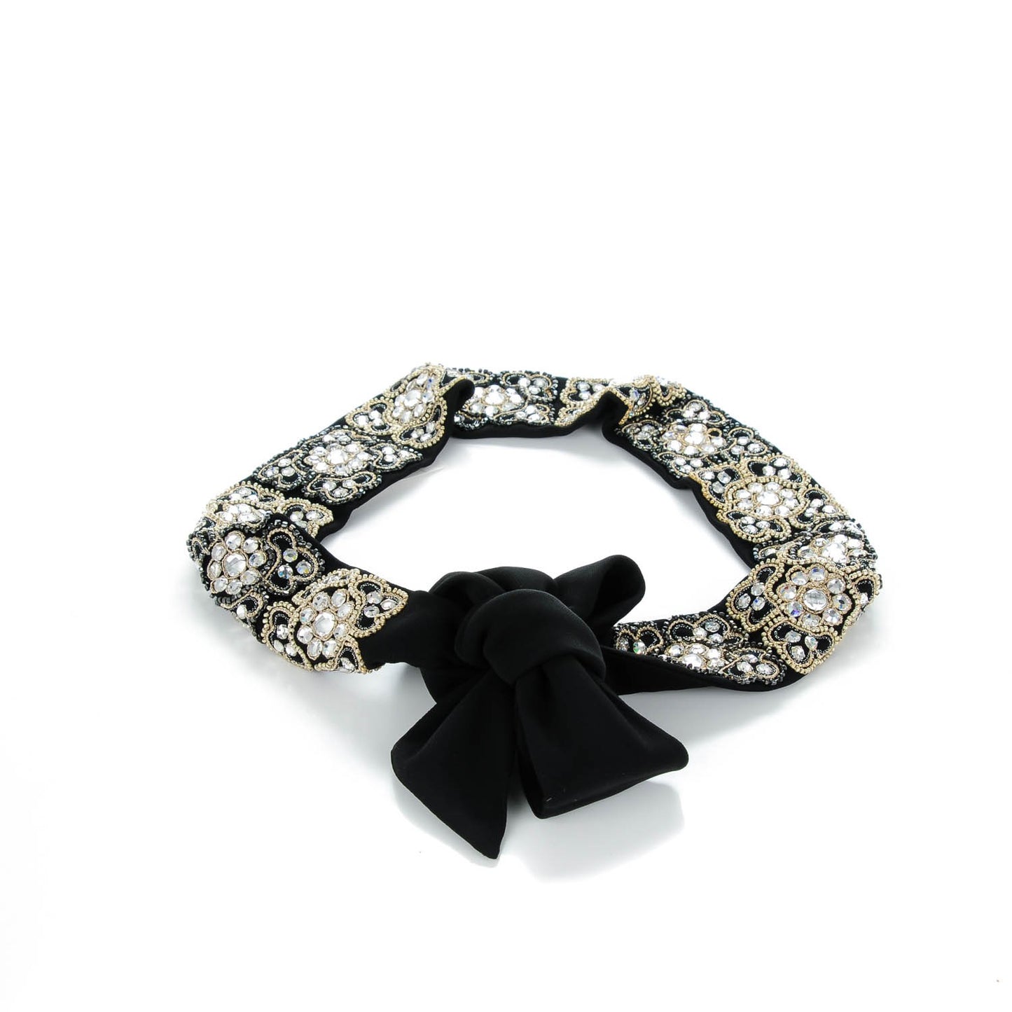 Crystal Embellished Sash Belt Black