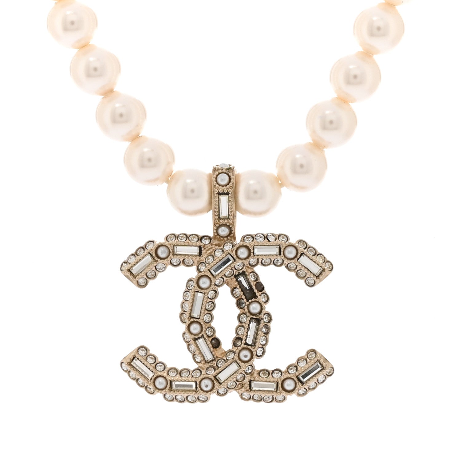 Chanel Pearl Crystal Baguette CC Short Necklace Gold 4 of 6