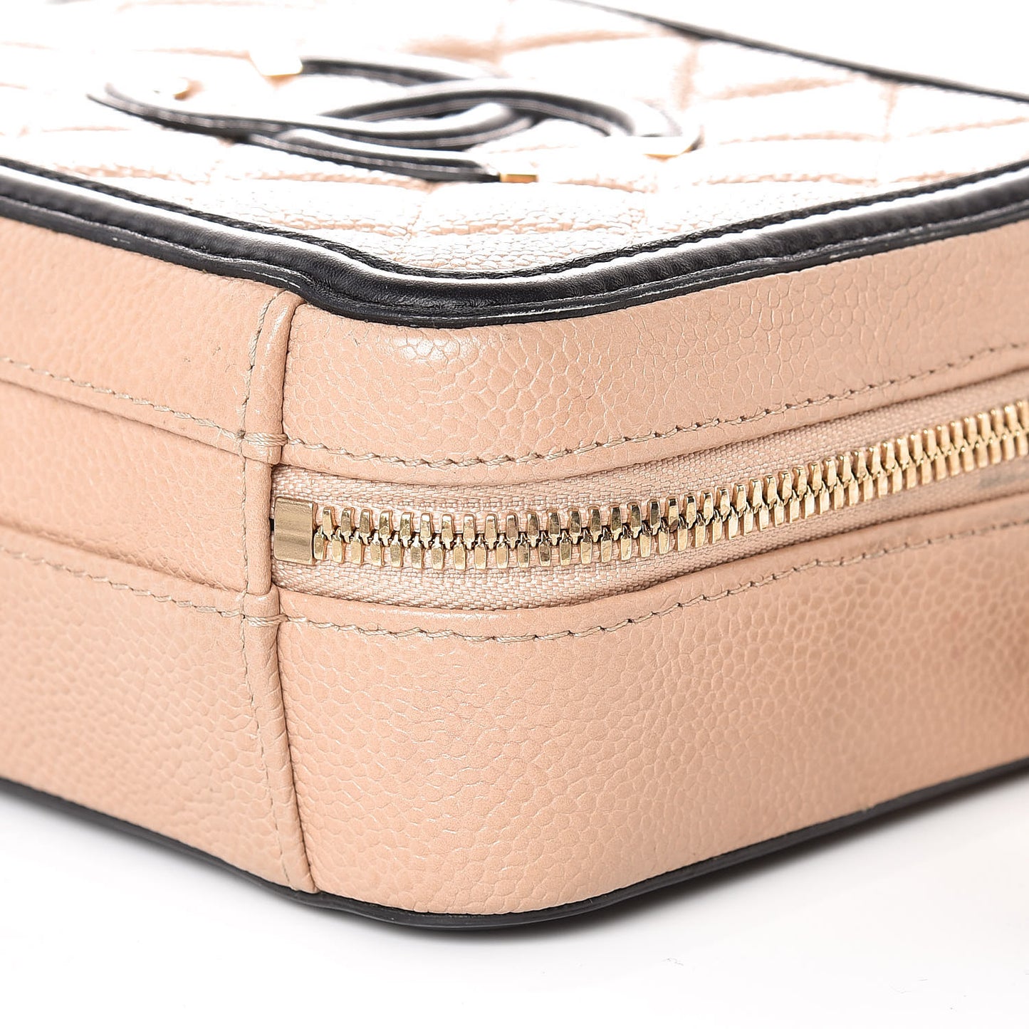 Caviar Quilted Small CC Filigree Vanity Case Beige Black