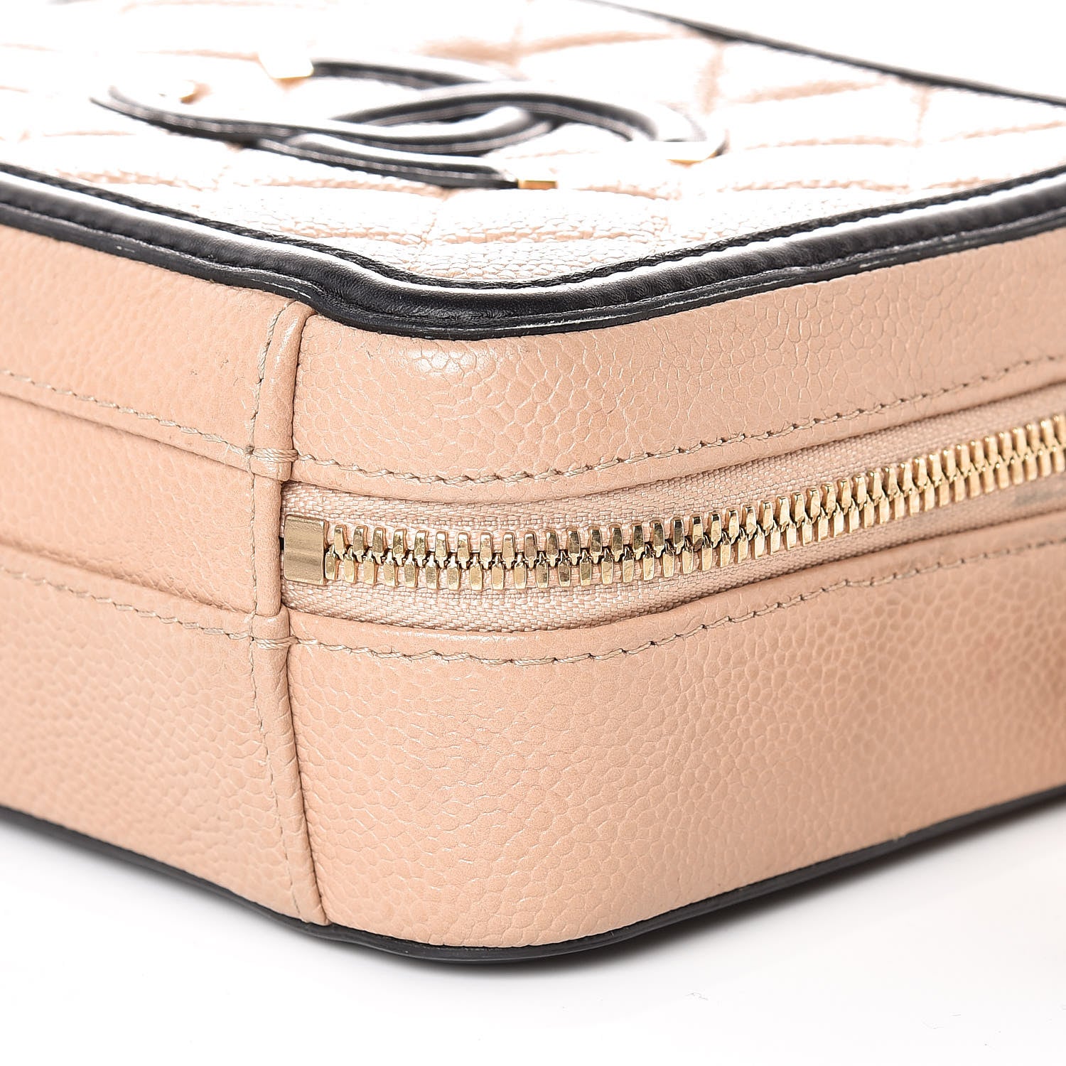 Chanel Caviar Quilted Small CC Filigree Vanity Case Beige Black 6 of 10